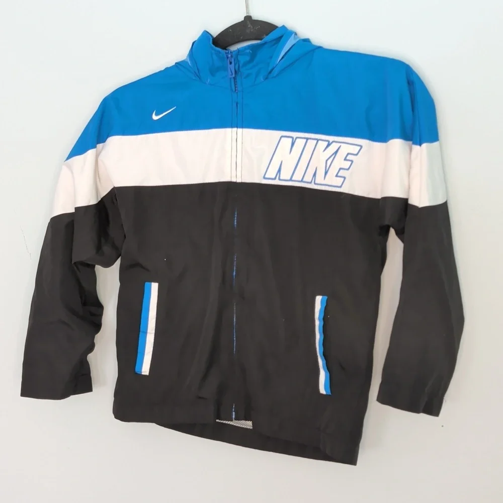 Nike Kids Windbreaker Zipper Jacket Black Blue Gray Size 7